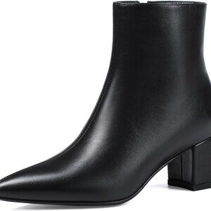 Women's Ankle Boots Leather Size 7 Low Heel Pointed Toe Chunky Block